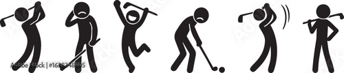 Stick Figure Golf Emotions – Silhouettes of Joy, Frustration, Focus, and Swing Poses