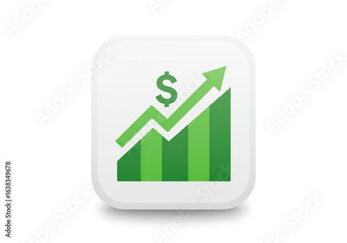 Financial growth chart with upward trend and dollar sign isolated on white background