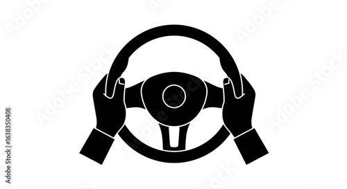 High-quality vector PNG image of hands gripping a car steering wheel, ideal for automotive design projects, transportation websites, or driving-related illustrations.  The image is simple, clean, and