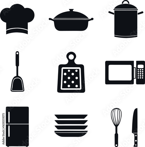 Collection of kitchenware and cooking utensils silhouette