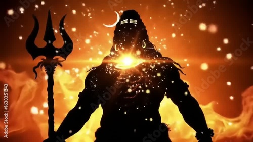 Fiery Shiva Silhouette with Hindu Deity.