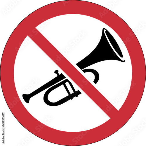 Vector 'No Horn' or 'No Loud Speaker' sign with a crossed-out horn or speaker symbol.