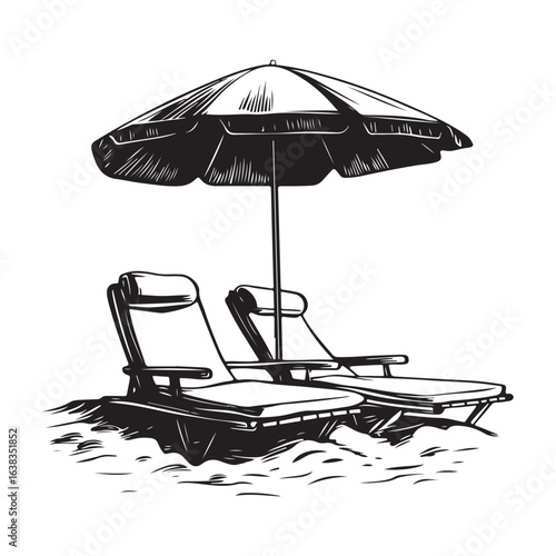 Silhouette of beach chairs and umbrellas vector illustration