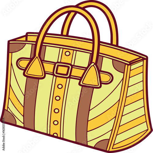 Yellow striped duffel bag with brown accents and buckle vector