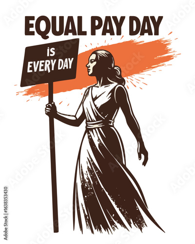 Woman holding protest sign on Equal Pay Day, advocating equality