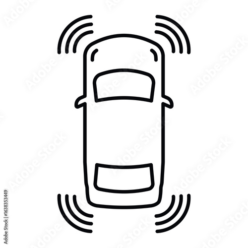 An icon depicting a vehicle equipped with parking sensors that indicate the proximity of obstacles. This icon represents the function of the parking assistance technologies.