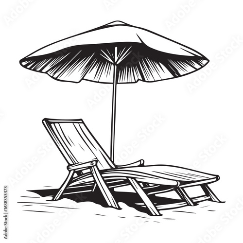 Silhouette of beach chairs and umbrellas vector illustration