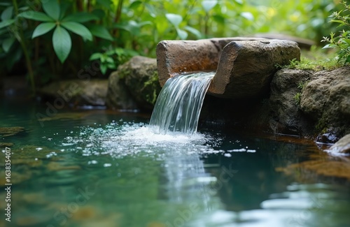 Wallpaper Mural Clear medicinal water streams over rocks in a tranquil mountain setting surrounded by rich greenery. Gentle cascade creates ripples in the pristine turquoise pool below. Nature pure refreshment. Torontodigital.ca