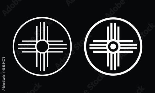 Zia symbol ancient sun emblem element of New Mexico flag icon in circle round black color vector illustration image outline contour line thin style