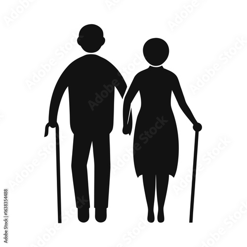 Man and woman walking together silhouette vector illustration