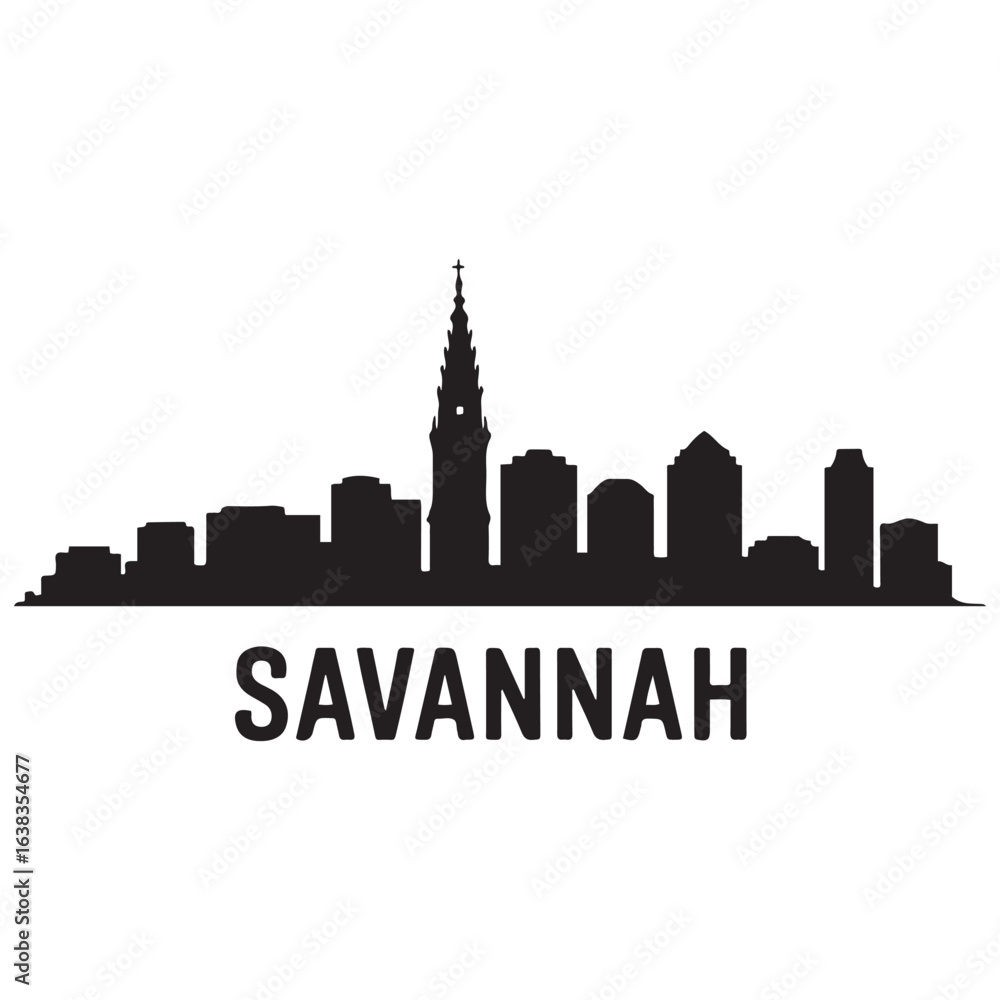 Obraz premium Savannah skyline silhouette. Black Savannah city. Vector black silhouette. with white background.