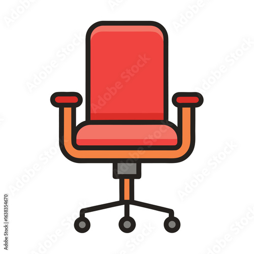 Red leather office armchair isolated on white background with wheels and ergonomic design
