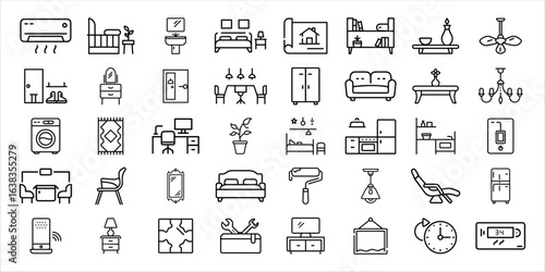 Set of furniture icons for interior design and home decoration isolated on white background