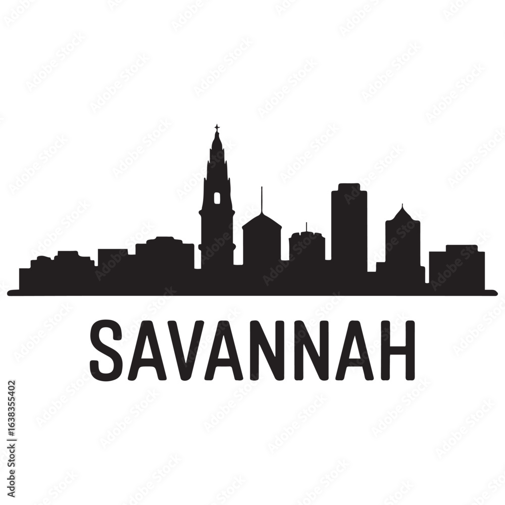 Obraz premium Savannah skyline silhouette. Black Savannah city. Vector black silhouette. with white background.