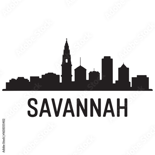 Savannah skyline silhouette. Black Savannah city. Vector black silhouette. with white background.