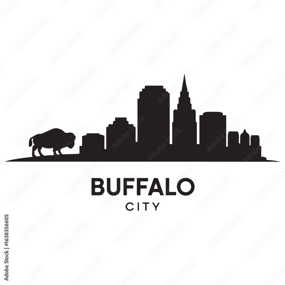 Naklejka premium Buffalo skyline silhouette. Black Buffalo city. Vector black silhouette. with white background.