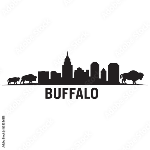 Buffalo skyline silhouette. Black Buffalo city. Vector black silhouette. with white background.