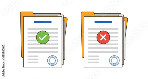 Document Folders with Completion Status Icons Representing Approval and Rejection in Contrasting Colors for Easy Recognition