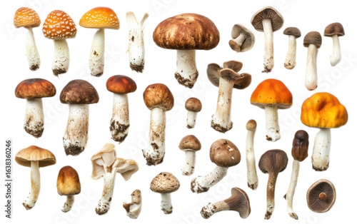 Assortment of Fresh Mushrooms isolated on white background, png