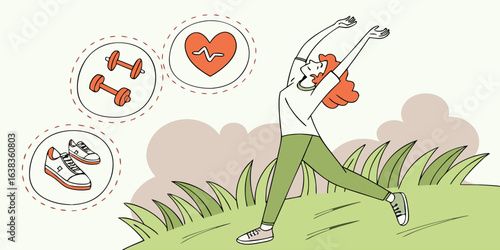 Stay fit illustration with woman exercising outdoors for healthy lifestyle