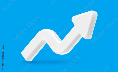 Vector financial realistic illustration of arrow target growth up on blue background. Business arrow graph icon. 3d cartoon style design of graph of success strategy