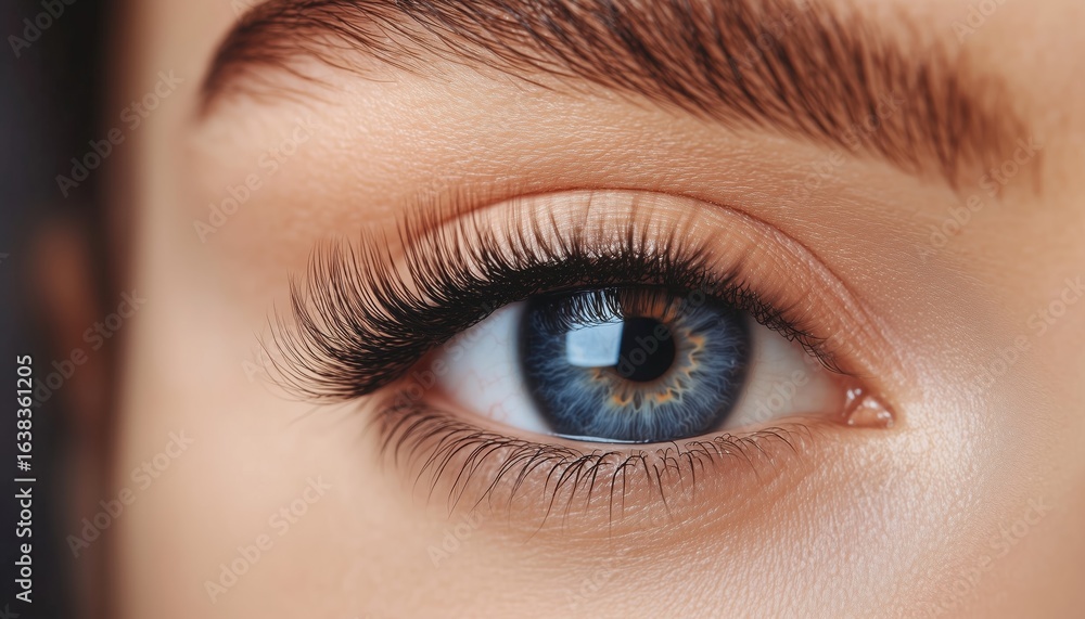 Close-Up Macro Before And After Eyelash Extensions On Female Eye With Long False Eyelashes. Makeup And Cosmetics Enhancing Beauty. Close-Up Macro Before And After Eyelash Extensions On Female Eye With Long False Eyelashes. Makeup And Cosmetics Enhancing Beauty.