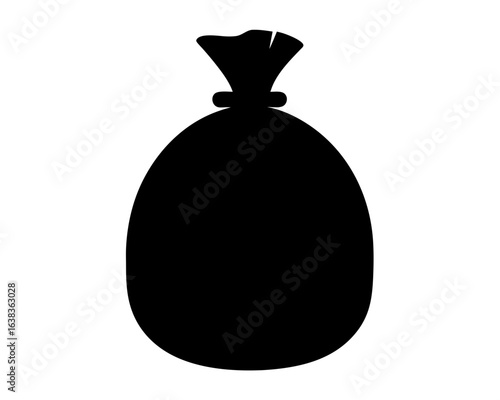 Silhouette image of a black sack or bag tied at the top