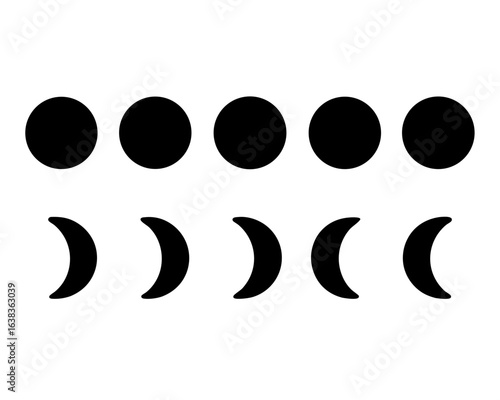 Phases of the moon astrological diagram illustration, black and white design