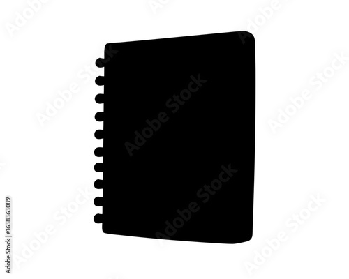 Black and White Spiral Notebook Silhouette with a Plain White Background