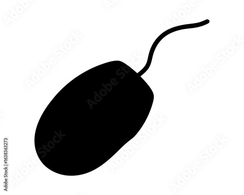 Simple black silhouette of a traditional wired computer mouse device