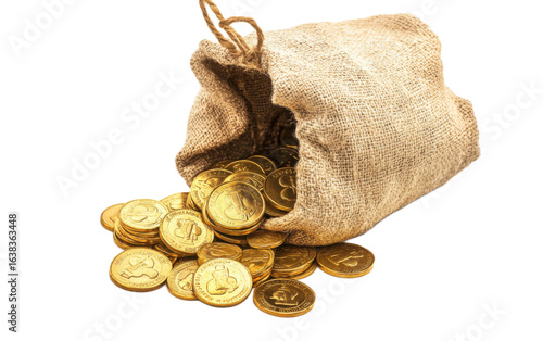 Bag of gold coin isolated on white background, png