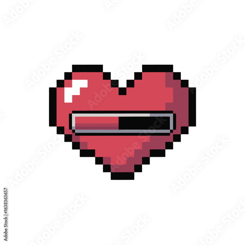 Pixelated Heart Health Bar Displaying Depleted Progress in Classic Video Game Style Indicating Damage or Health Loss with Retro Aesthetic