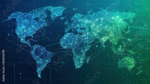 Digital Earth: Glowing Plexus Network Map of Global Data Connections