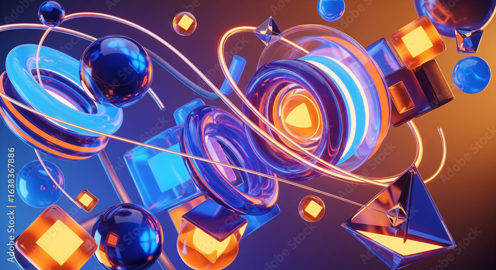 Fototapeta premium Abstract 3D Shapes in Vibrant Colors