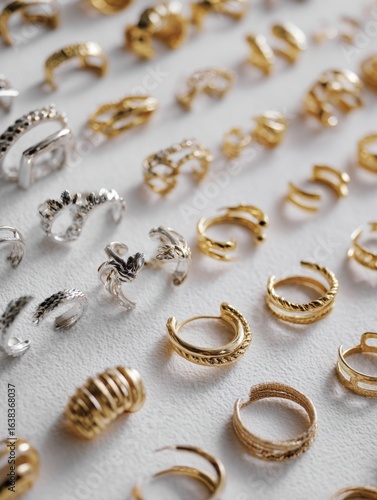 Wallpaper Mural a collection of delicate ear cuffs in silver and gold tones artistically displayed on a white backdrop Torontodigital.ca