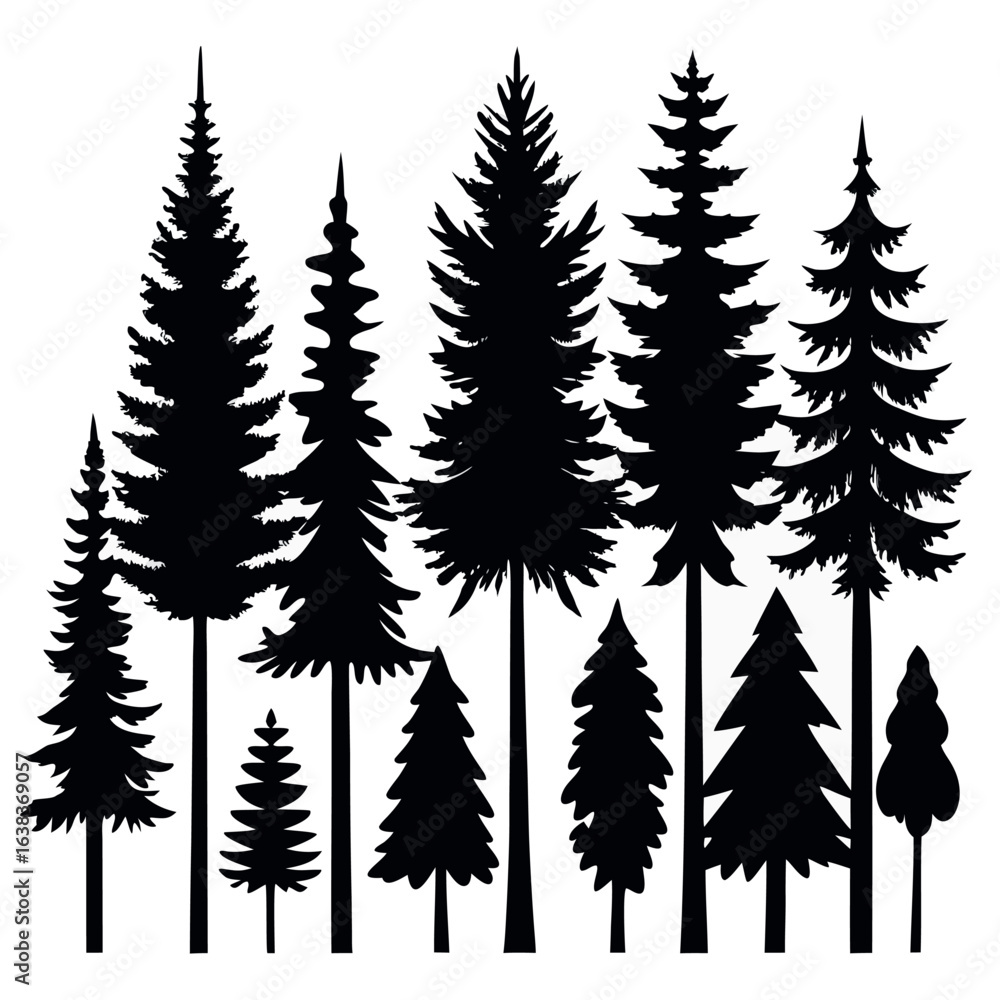 custom made wallpaper toronto digitalChristmas and Pine Tree Silhouette Set – Vector Collection of Holiday and Evergreen Trees Illustration