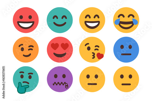 Colorful emoji set featuring various expressive faces in flat style