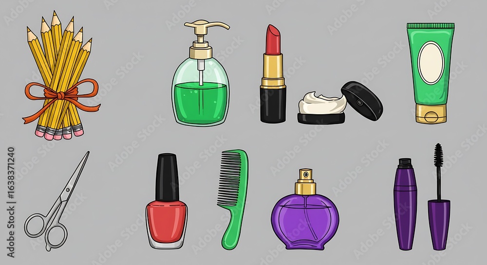 Collection of beauty products and accessories isolated on white background Collection of beauty products and accessories isolated on white background