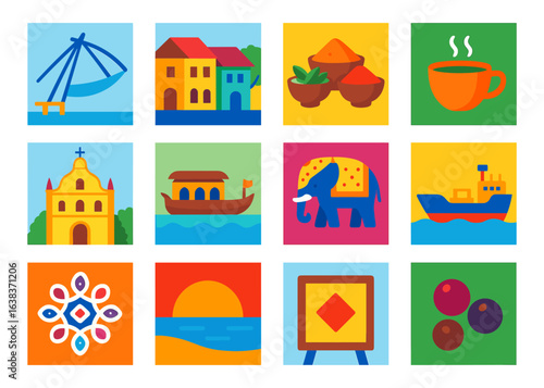 Colorful indian culture: landmarks, cuisine, and traditions in flat design icons