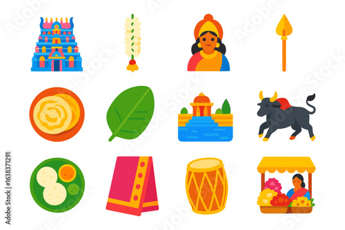 Colorful icons celebrating indian culture and traditions