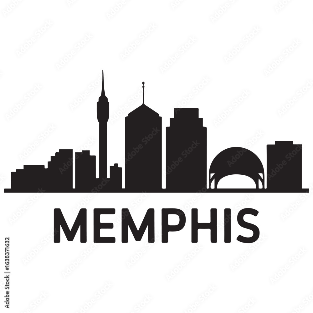 Obraz premium Vector Memphis skyline. Travel Memphis famous landmarks. Business and tourism concept for presentation, banner, web site. Vector black silhouette. with white background.
