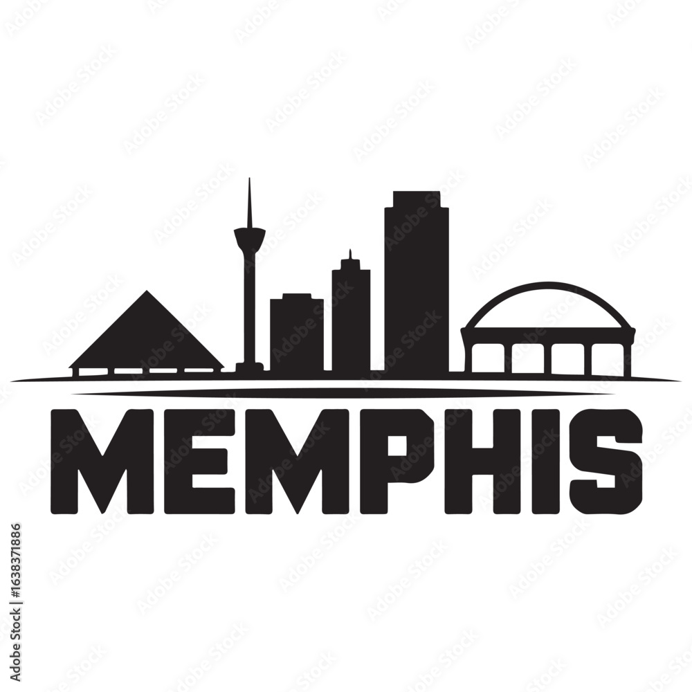 Naklejka premium Vector Memphis skyline. Travel Memphis famous landmarks. Business and tourism concept for presentation, banner, web site. Vector black silhouette. with white background.