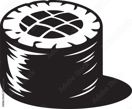 Black Silhouette of Maki Sushi Roll with Simple Detail Isolated on White Background