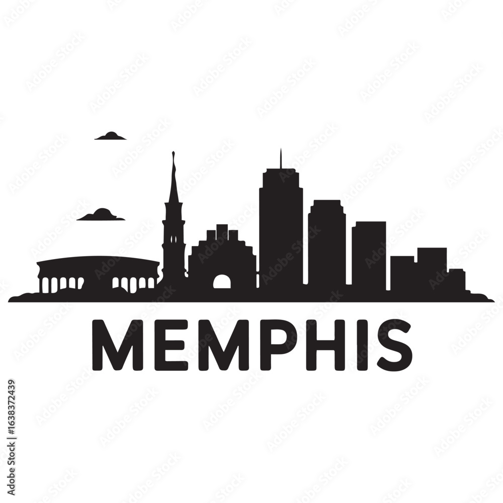 Fototapeta premium Vector Memphis skyline. Travel Memphis famous landmarks. Business and tourism concept for presentation, banner, web site. Vector black silhouette. with white background.