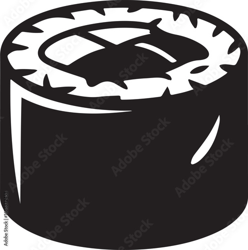 Black Silhouette of Maki Sushi Roll with Simple Detail Isolated on White Background