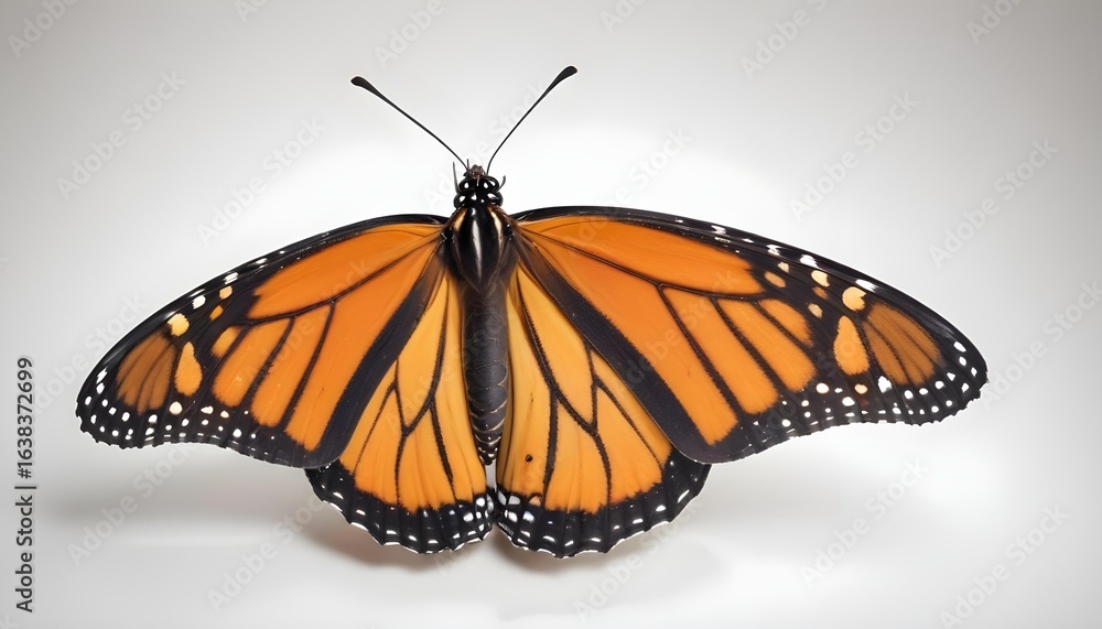 Fototapeta premium A beautifully detailed monarch butterfly, showcasing vibrant orange and black colors in a close-up shot.