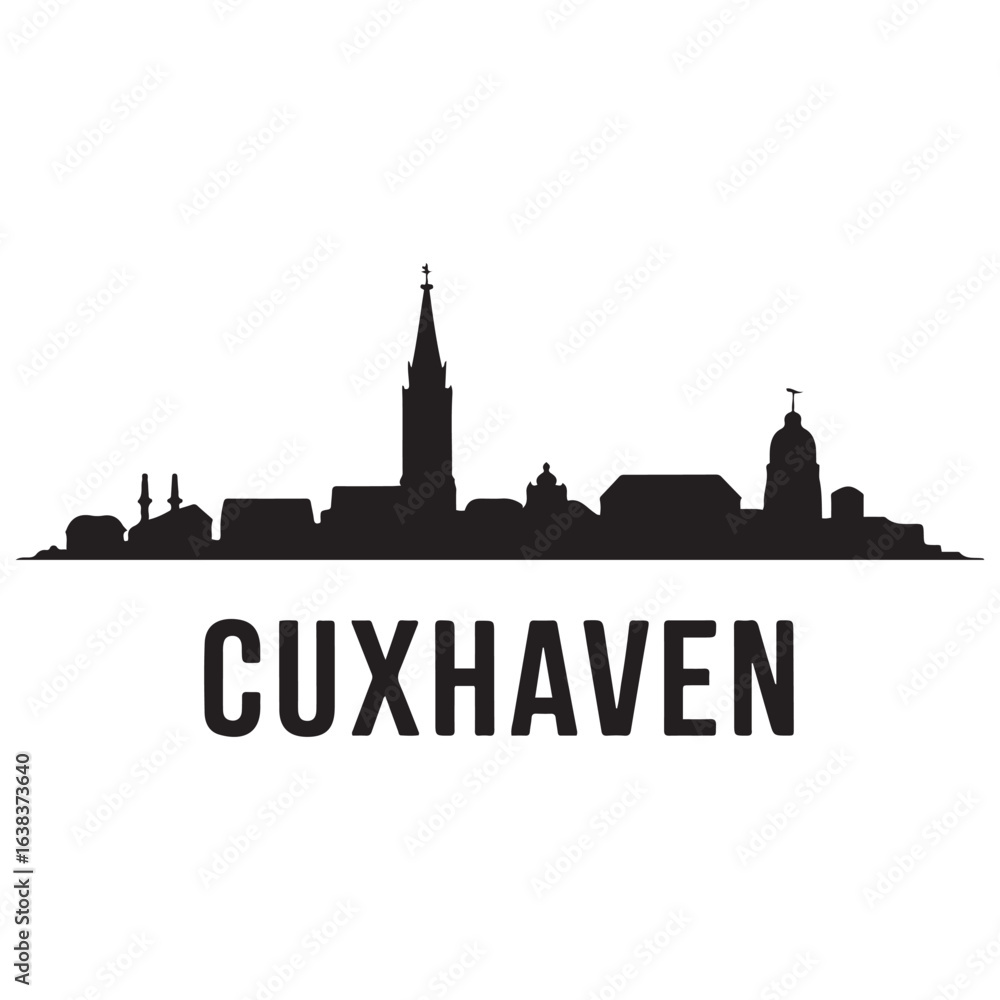 Fototapeta premium Cuxhaven skyline silhouette. Black Cuxhaven city. Vector black silhouette. with white background.