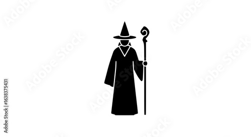 Dark wizard minimalist black and white icon