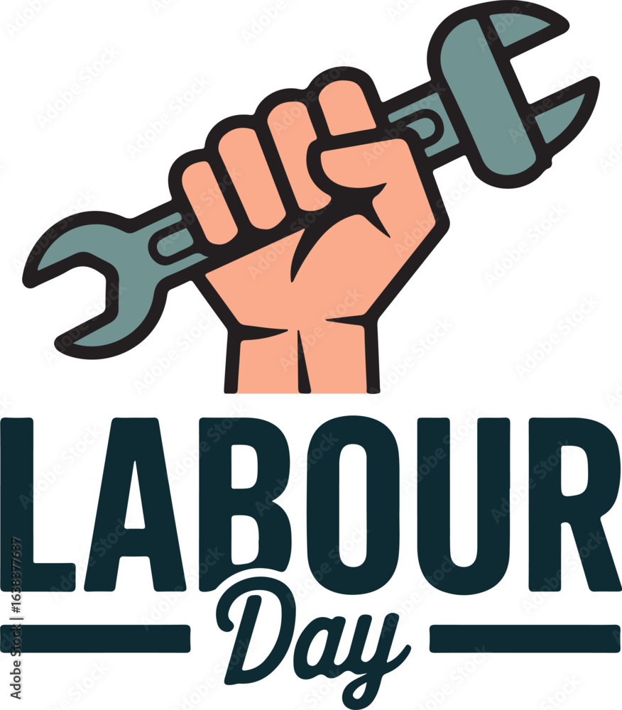 Fototapeta premium Labour Day Fist Holding Wrench Icon Vector Illustration