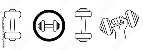 Dumbbell icons and hand holding weight exercise fitness